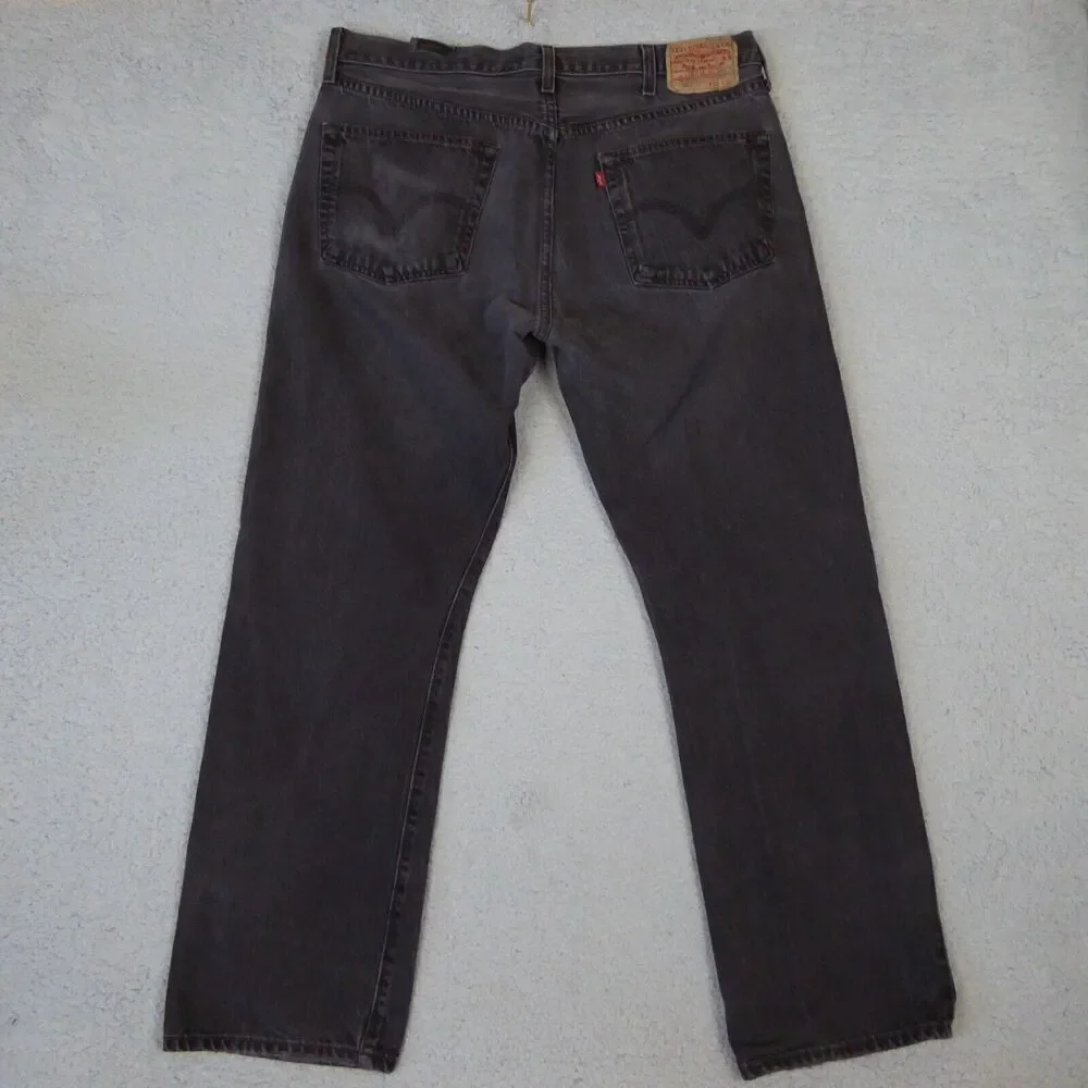 Levis 501 Jeans Mens 38x32 Black Denim Button Fly Distressed Straight Leg Y2K